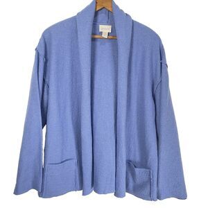 CHICOS Cardigan 100% Wool Open Front Long Sleeve Shawl Collar Women 0 Small Blue